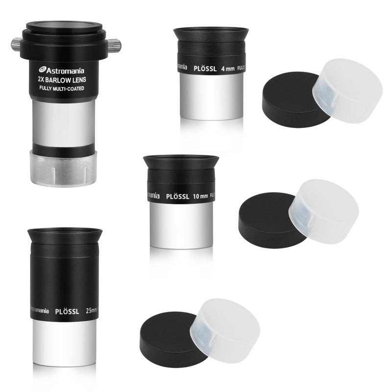 Astromania Multi Coated 1.25-Inch Plossl Eyepiece Set (4mm, 10mm, 25mm) with 2X Barlow Astronomical Telescope Accessory Kit - Let You Get The Most Out and Enhances Performance of Your Telescope - Image 1